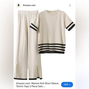 Amazon Cream and Black Women's Knit Pants and Top Set